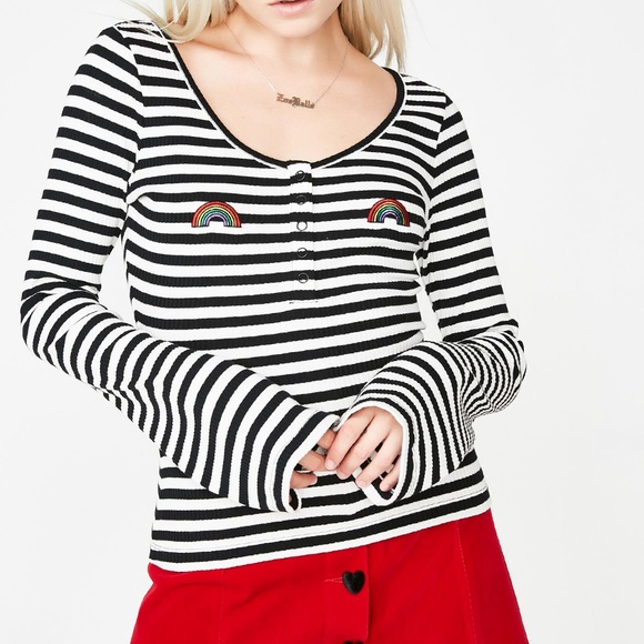 Lazy Oaf Tops - Lazy Oaf Rainbow Boob Striped LS Tee - NWT